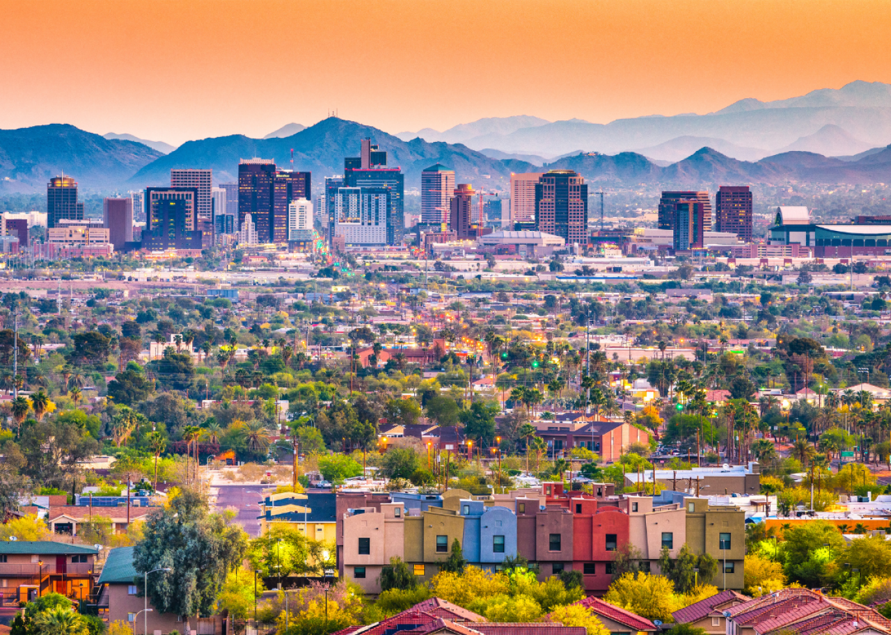 #4. Phoenix Phoenix's skyline with mountains in the background as seen from afar.