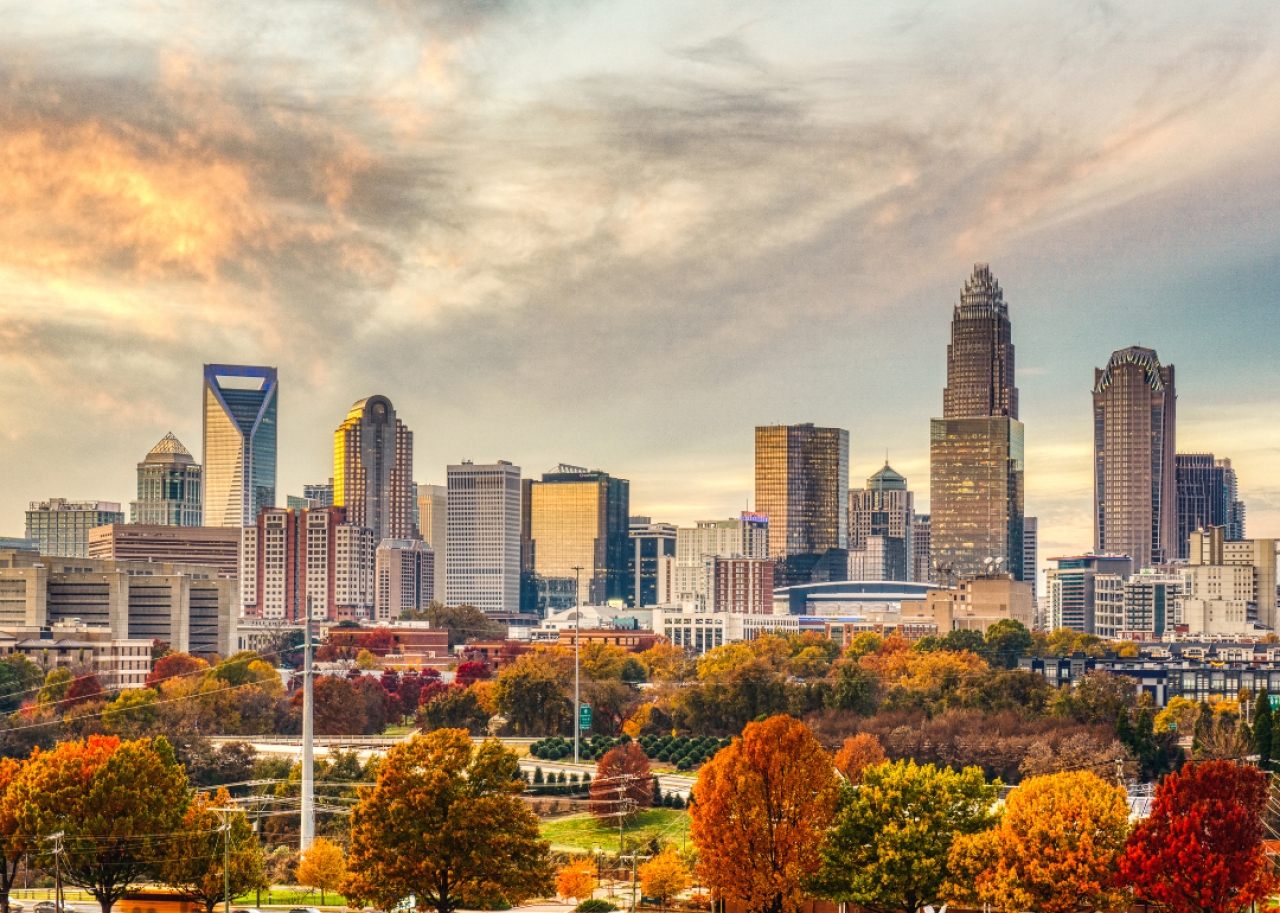 #21. Charlotte, North Carolina Charlotte's skyline during fall.