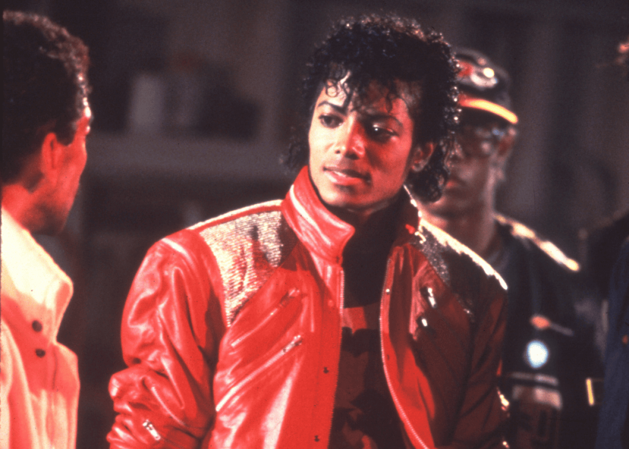 Michael Jackson in 1983 on the set of the Beat It music video.
