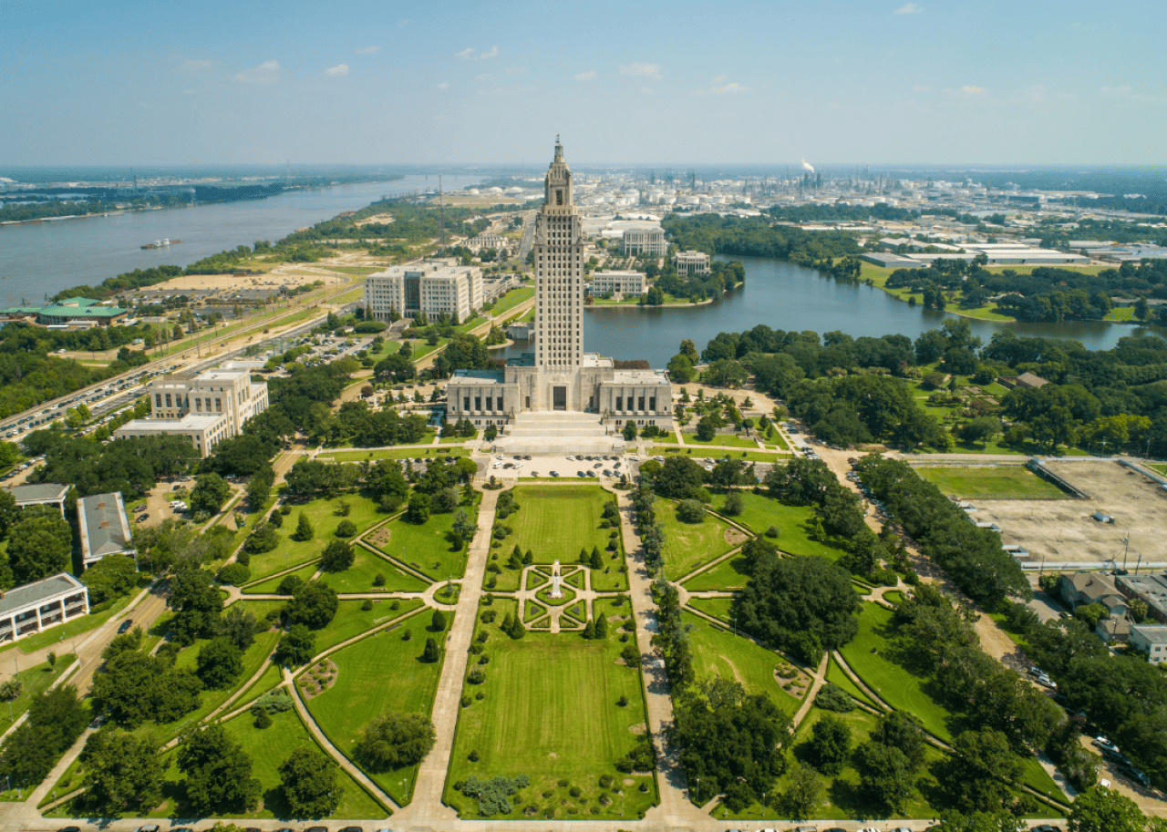 #20. Baton Rouge, Louisiana An aerial drone photo of State Capitol Park in Baton Rouge.