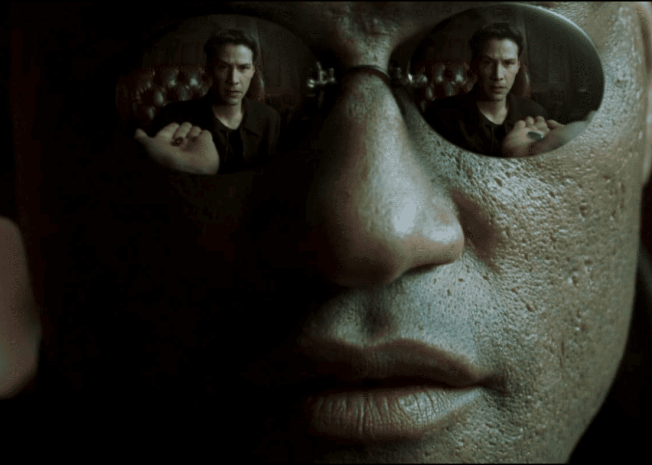 Keanu Reeves and Laurence Fishburne in The Matrix.
