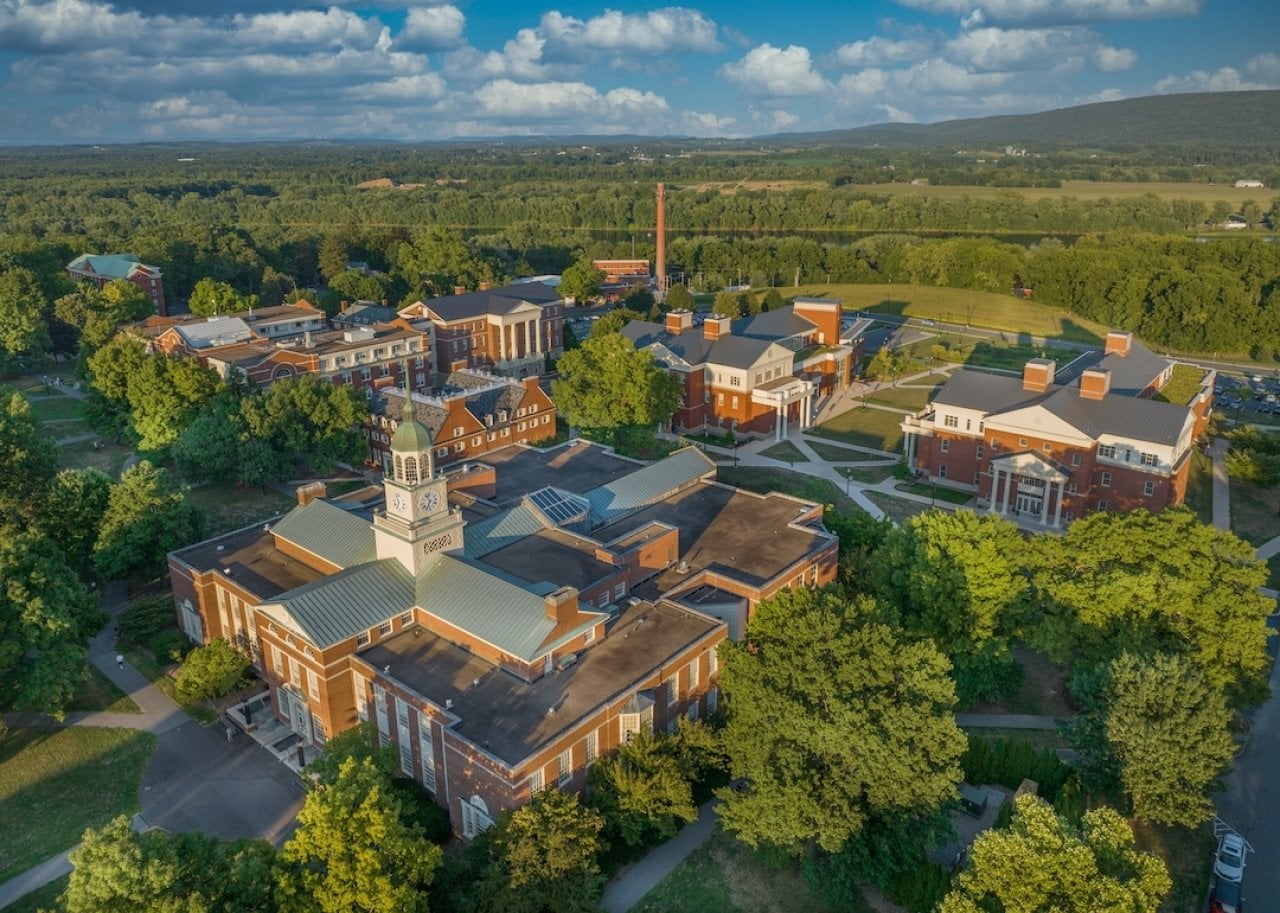 Aerial view of Bucknell University in Lewisburg, Pennsylvania.