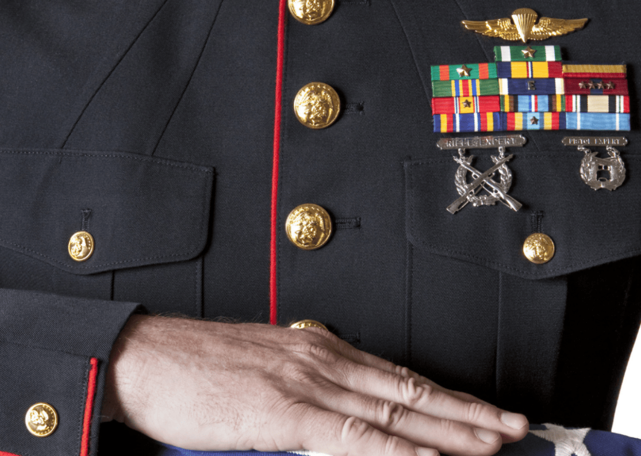 An officer's uniform with many decorations.