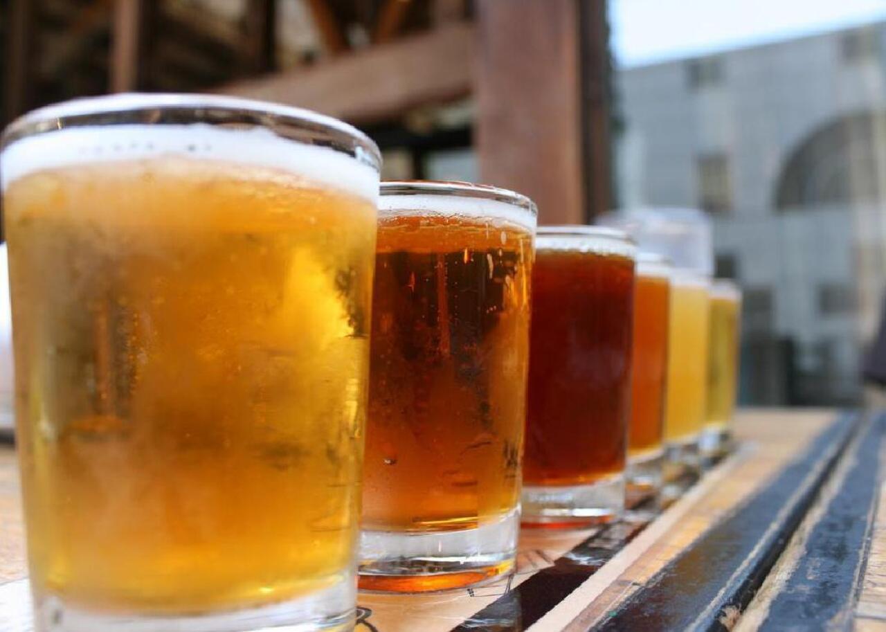 Ice-cold pints of beer are waiting to be served.