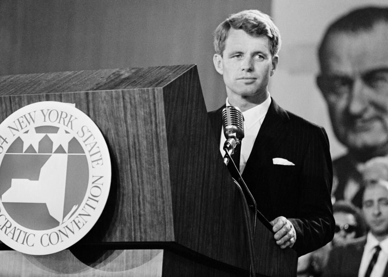 Attorney General Robert Kennedy gives a speech on Sept. 2, 1964, at the Democratic National Convention in Atlantic City, New Jersey.