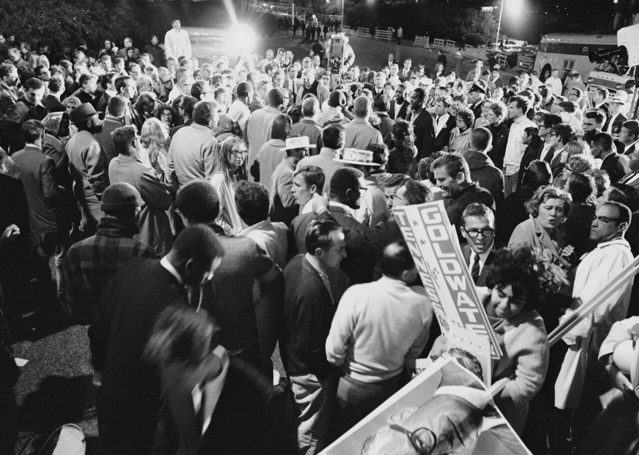 Crowds outside the Republican National Convention in Cow Palace, following the nomination of right-wing presidential candidate Barry Goldwater,  July 16, 1964