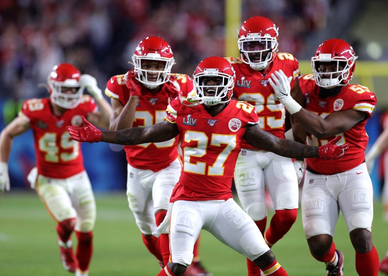 Kansas City Chiefs celebrate after defeating the San Francisco 49ers in Super Bowl LIV.
