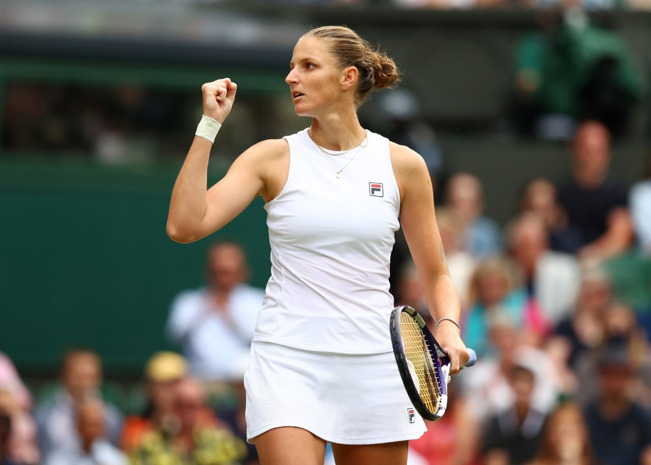 Karolina Pliskova of The Czech Republic celebrates in her Ladies' Singles Semi-Final match