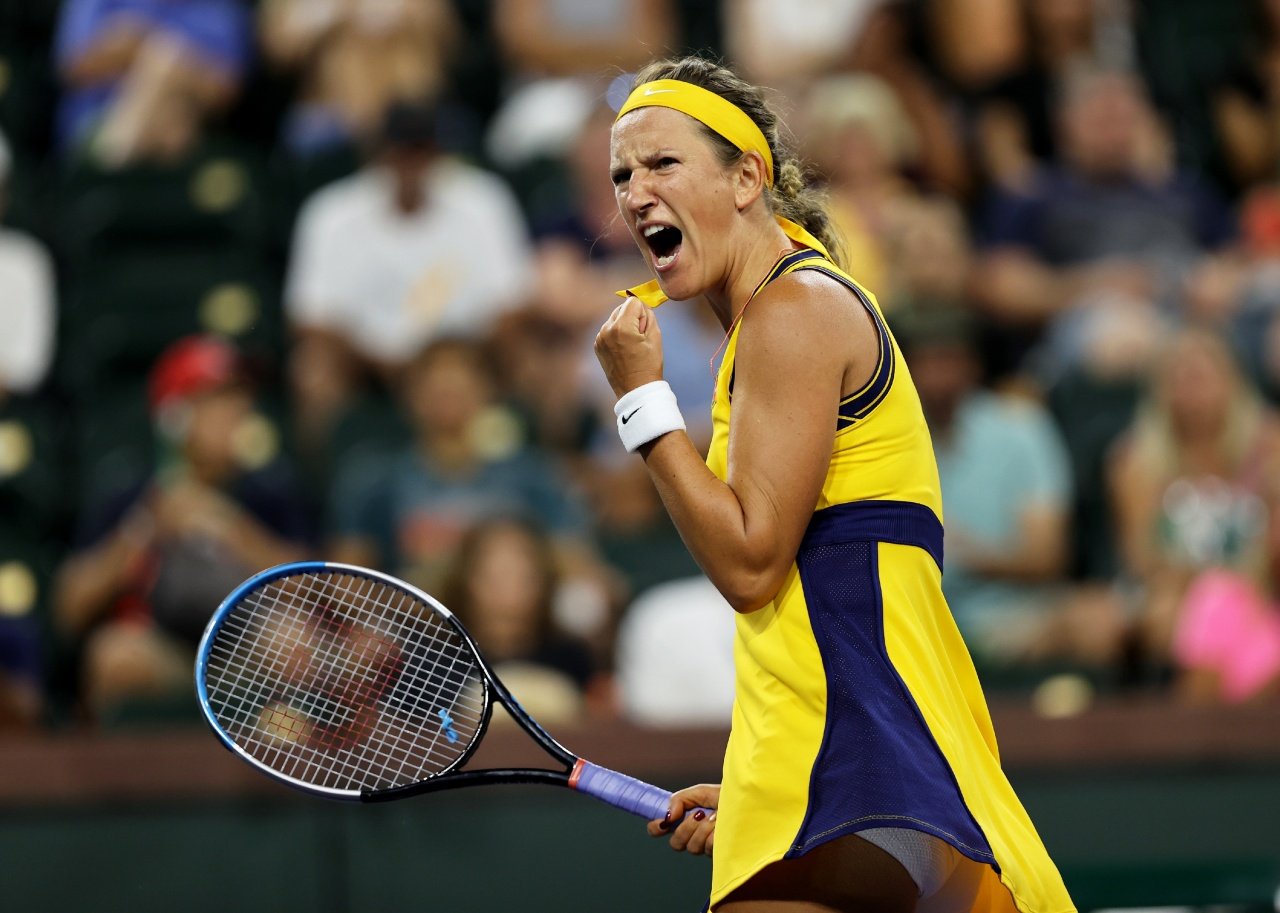 Victoria Azarenka of Belarus celebrates match point