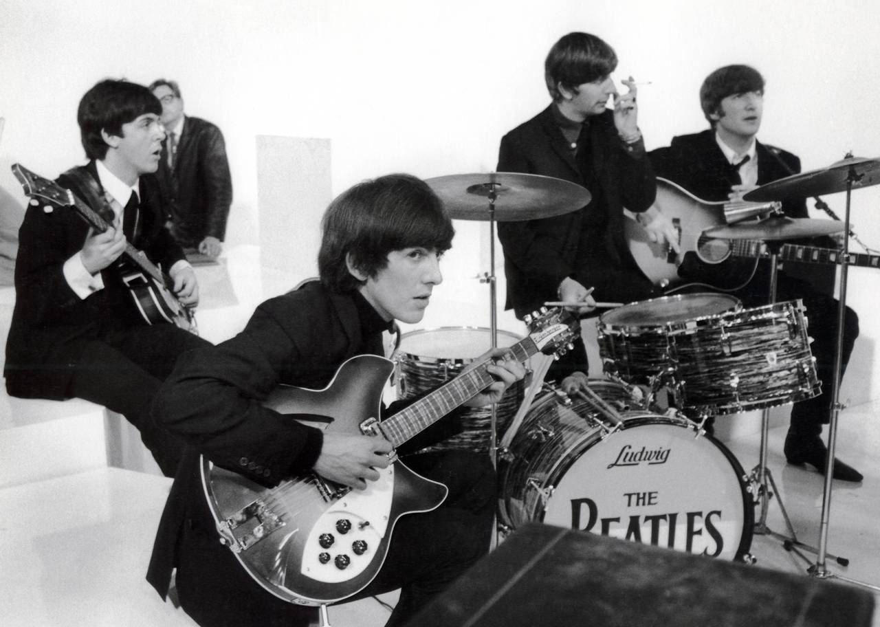 The Beatles filming 'A Hard Day's Night' at Scala Theatre.