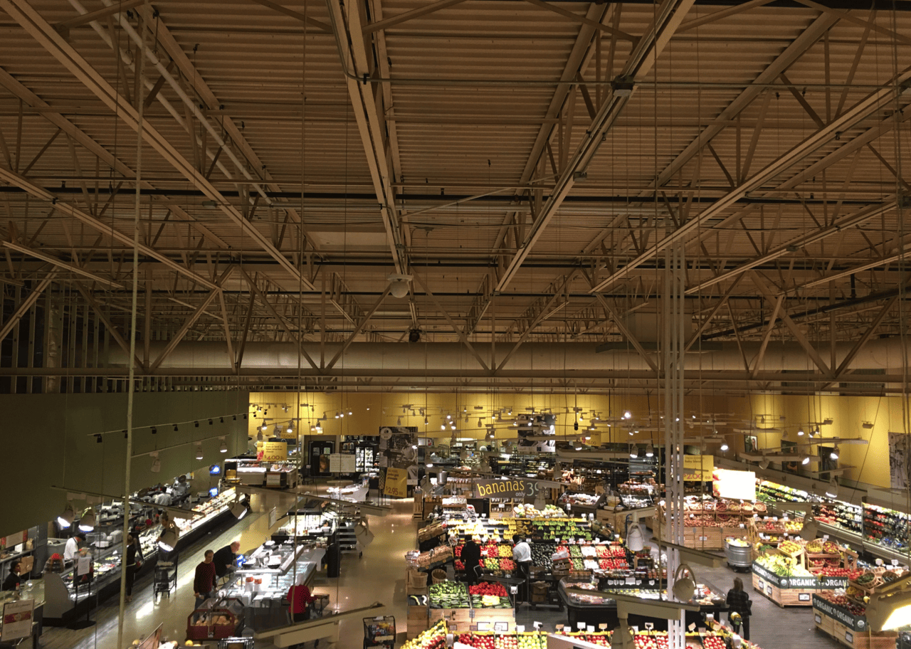 A view of a grocery store from above.