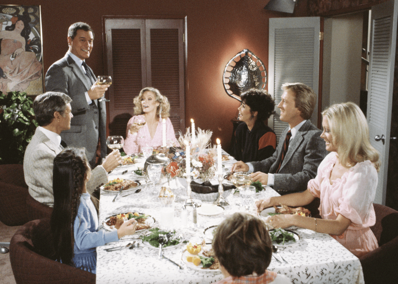 Larry Hagman, Donna Mills, Joan Van Ark, Tonya Crowe, Bobby Jacoby, Michele Lee, Don Murray, and Ted Shackelford in 