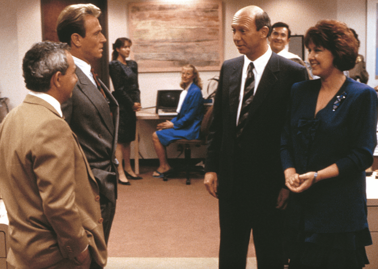 Corbin Bernsen, Dann Florek, Susan Ruttan, and Michael Tucker in 