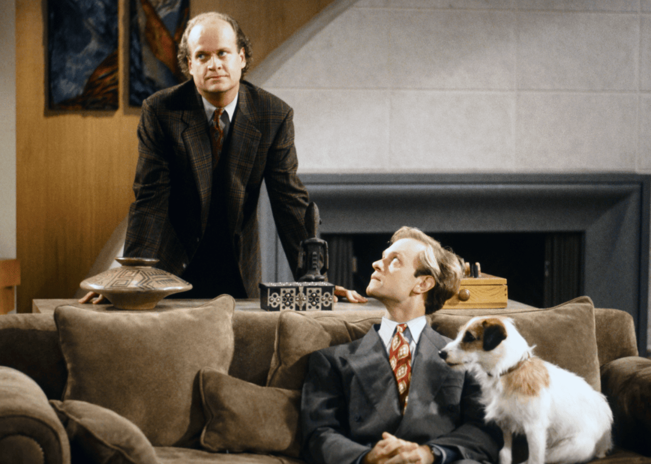 Kelsey Grammer, David Hyde Pierce, and Moose in 