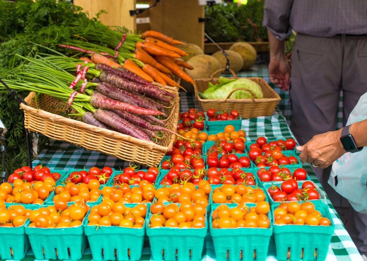 Display of fresh produce at the Union Square Greenmarket Farmer's Market.
