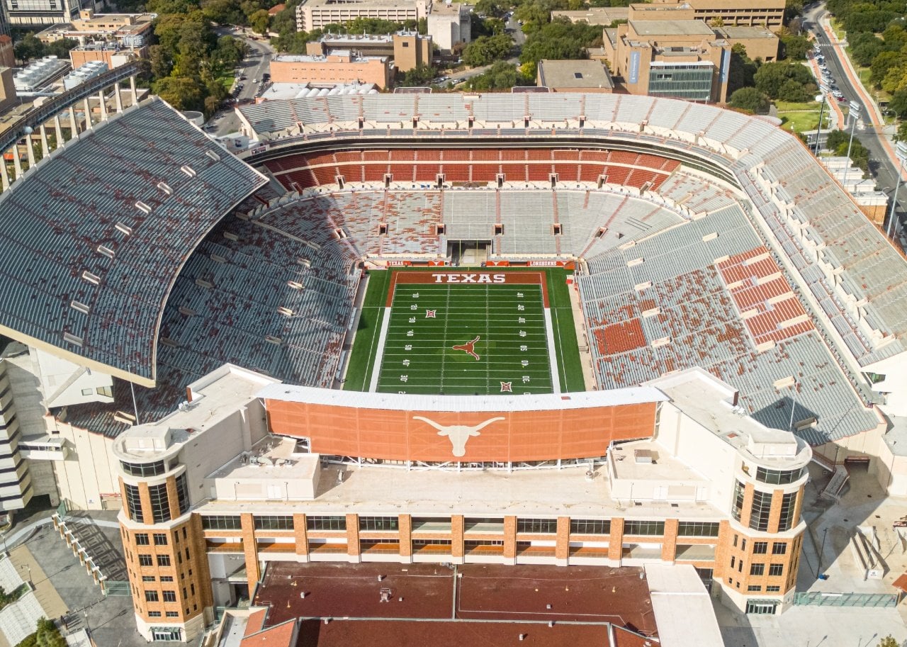 Darrell K Royal-Texas Memorial Stadium aerial view.