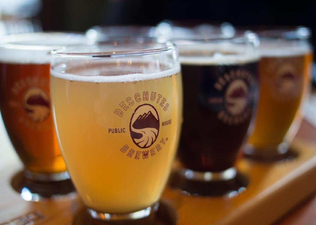 Glasses of beer from Deschutes Brewery.