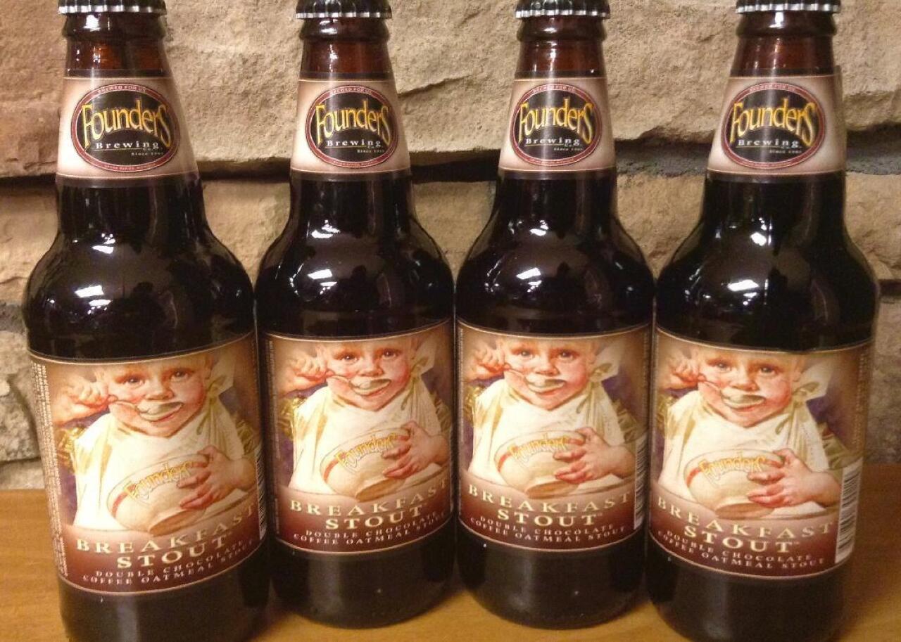 Four bottles of Breakfast Stout from Founders Brewing. 