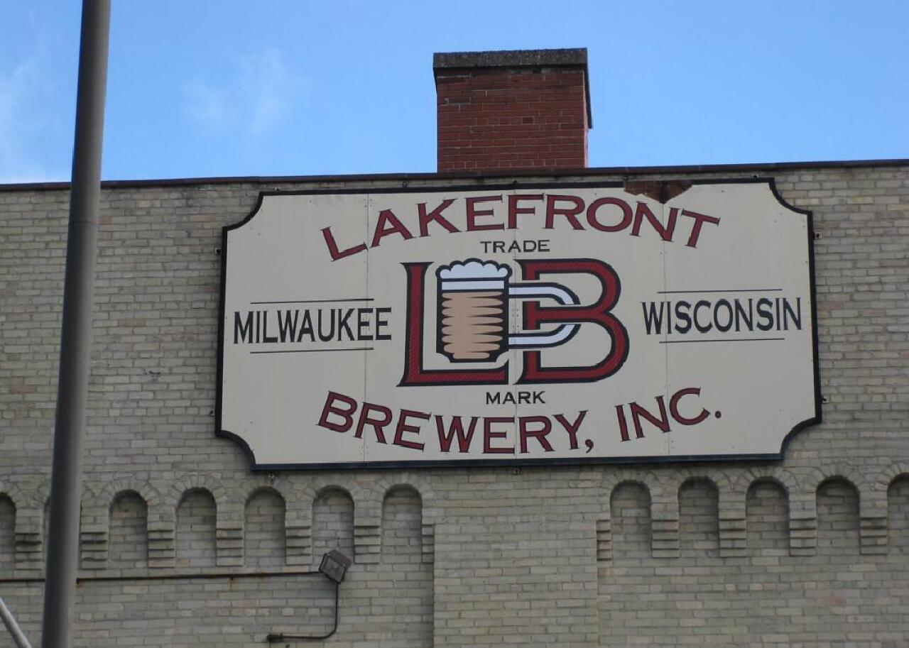 Lakefront Brewery's business signage at its headquarters in Milwaukee.