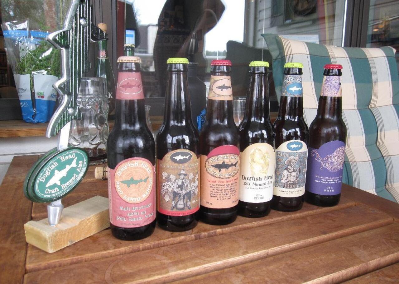 The lineup of beers from Dogfish Head Brewery.