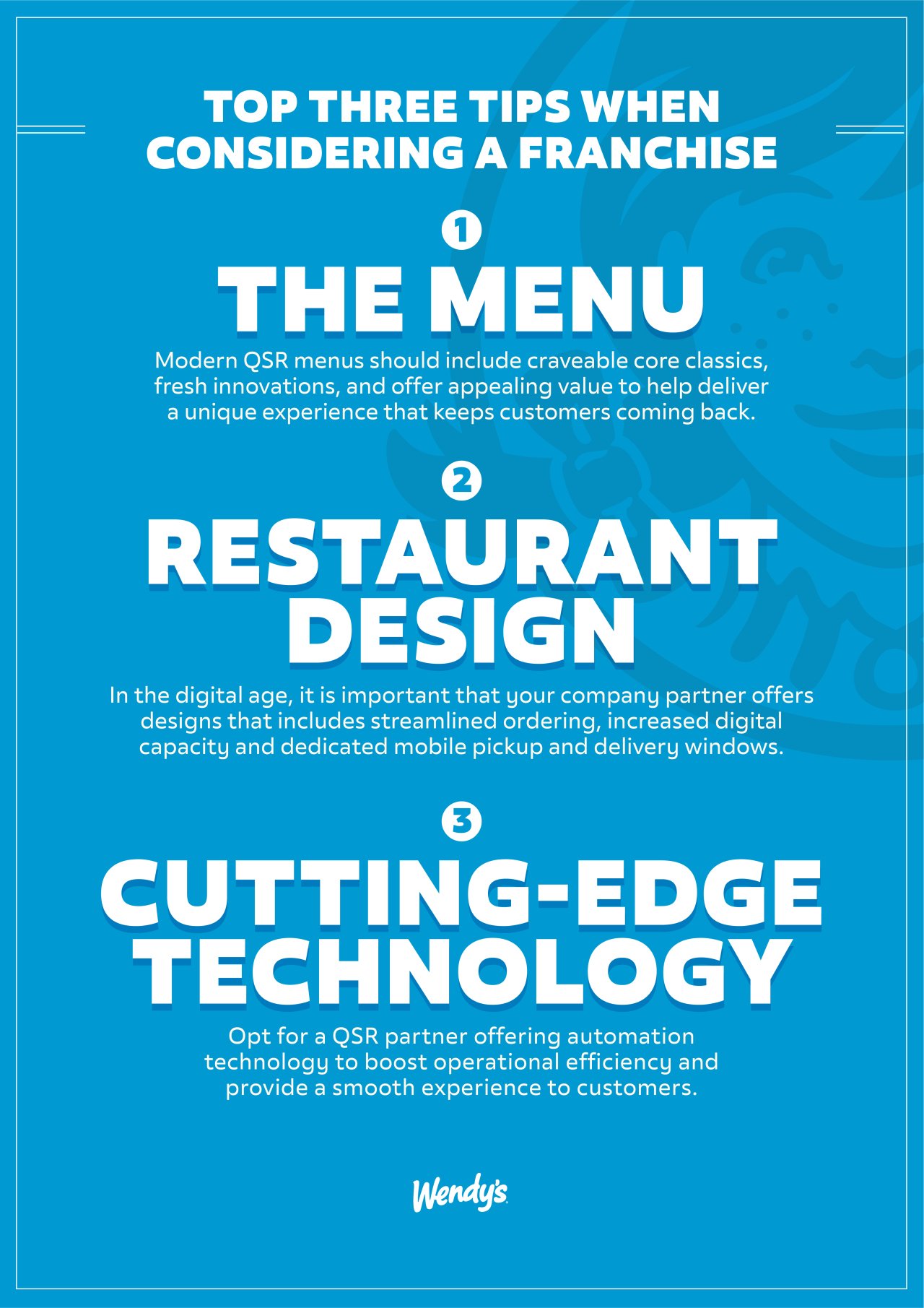 Infographic listing the top three tips when considering a franchise.
