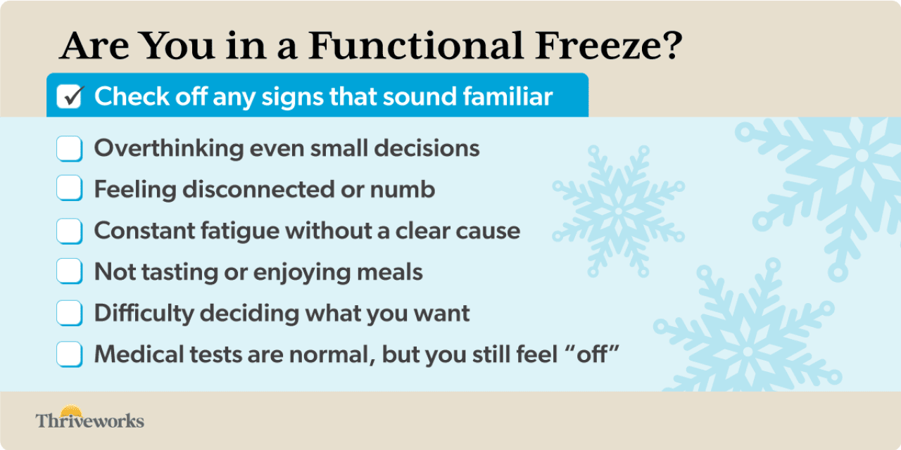 Infographic listing signs of having a functional freeze.