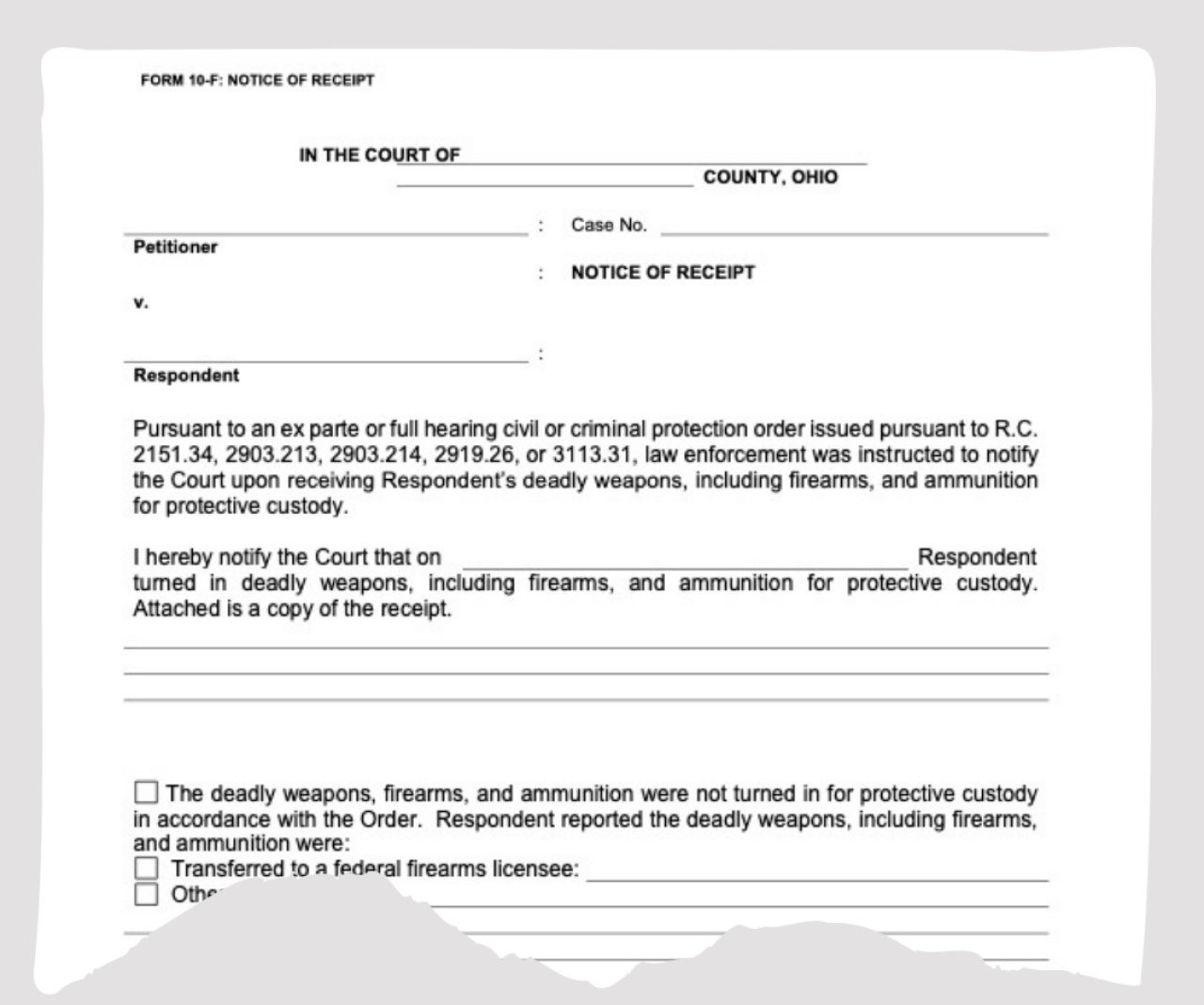 Screenshot of Ohio's 10-F form which can help keep track of who has guns.