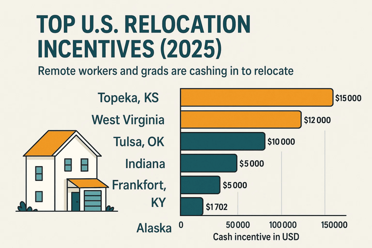 Infographic showing the top U.S. relocation incentives in 2025.