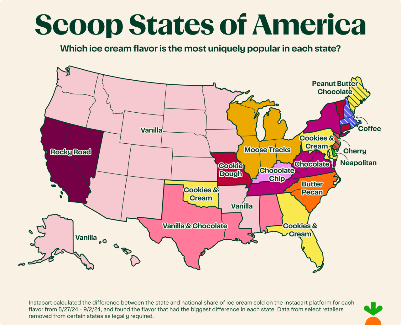 Map of states showing which flavors are most ordered in different regions.
