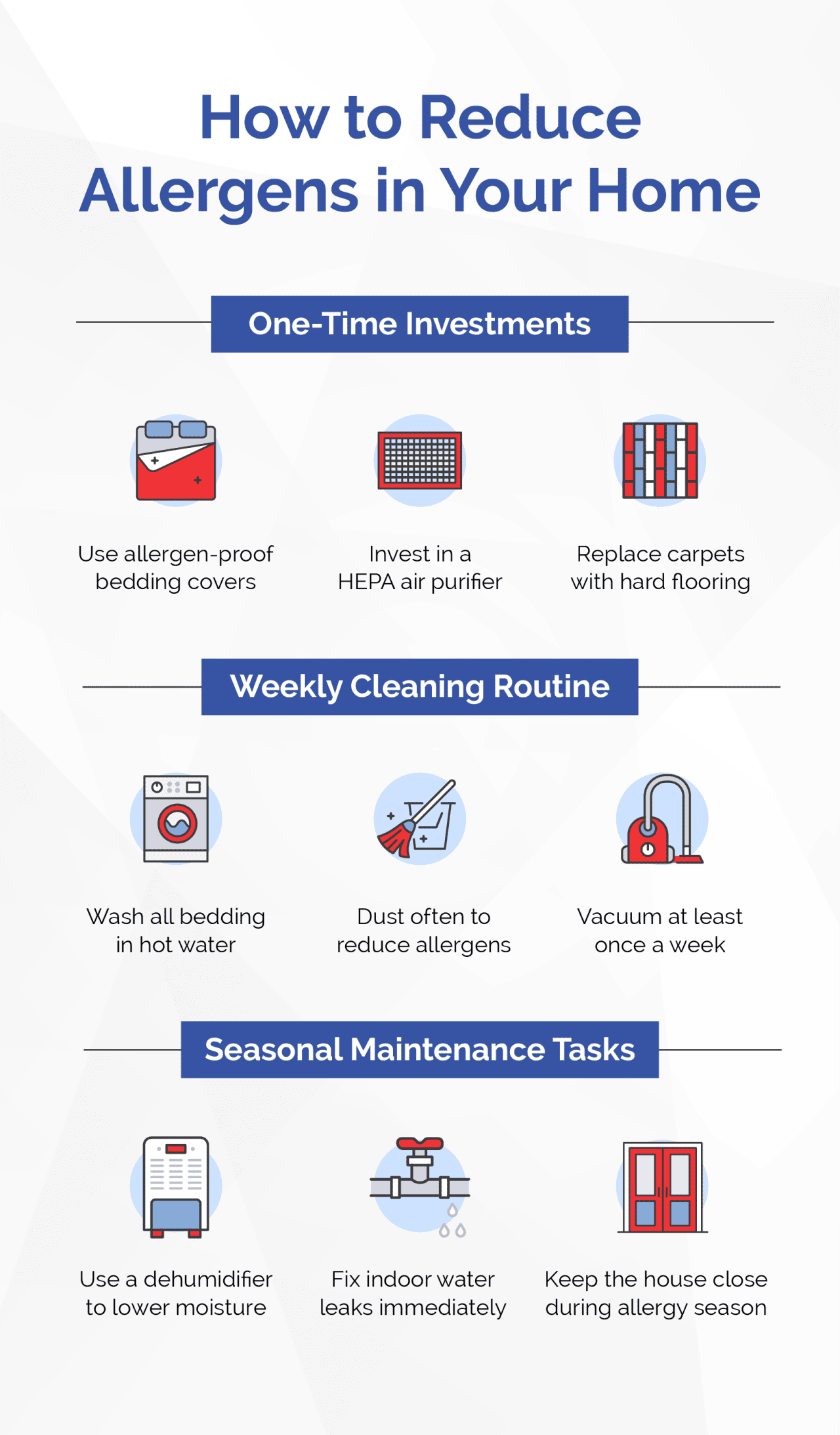 One-time investments that reduce allergens in your home.