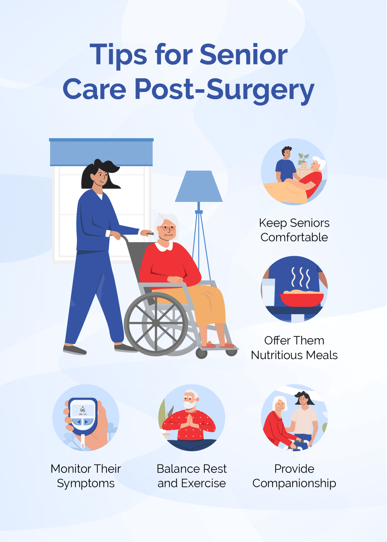 Tips for senior care post-surgery.