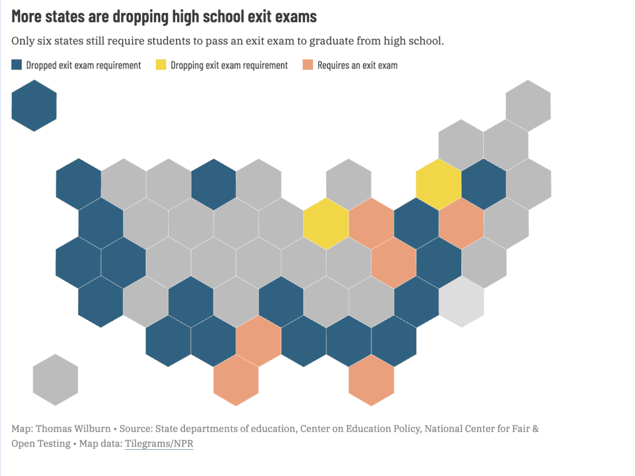 Data map showing how more states are dropping high school exit exams.