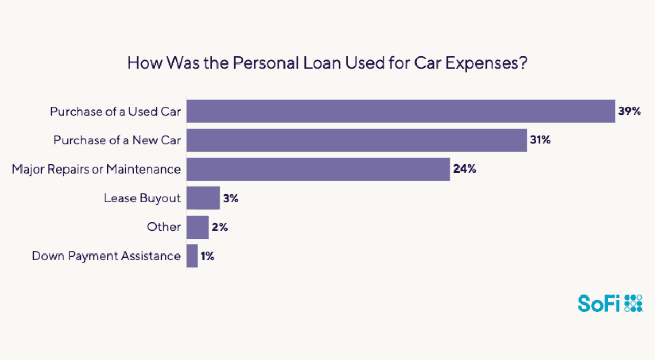 Data chart showing the personal loan was used for car expenses.