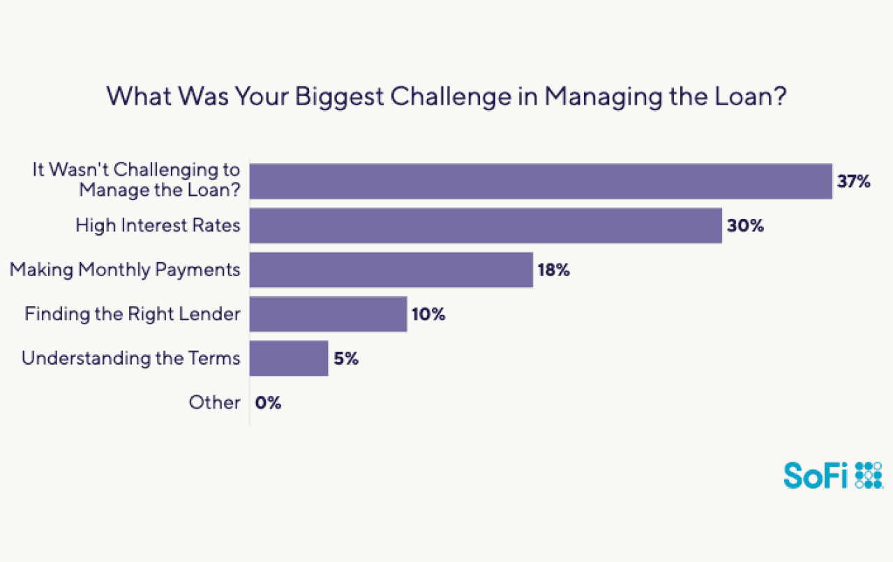 Data chart showing the biggest challenges in managing a loan.