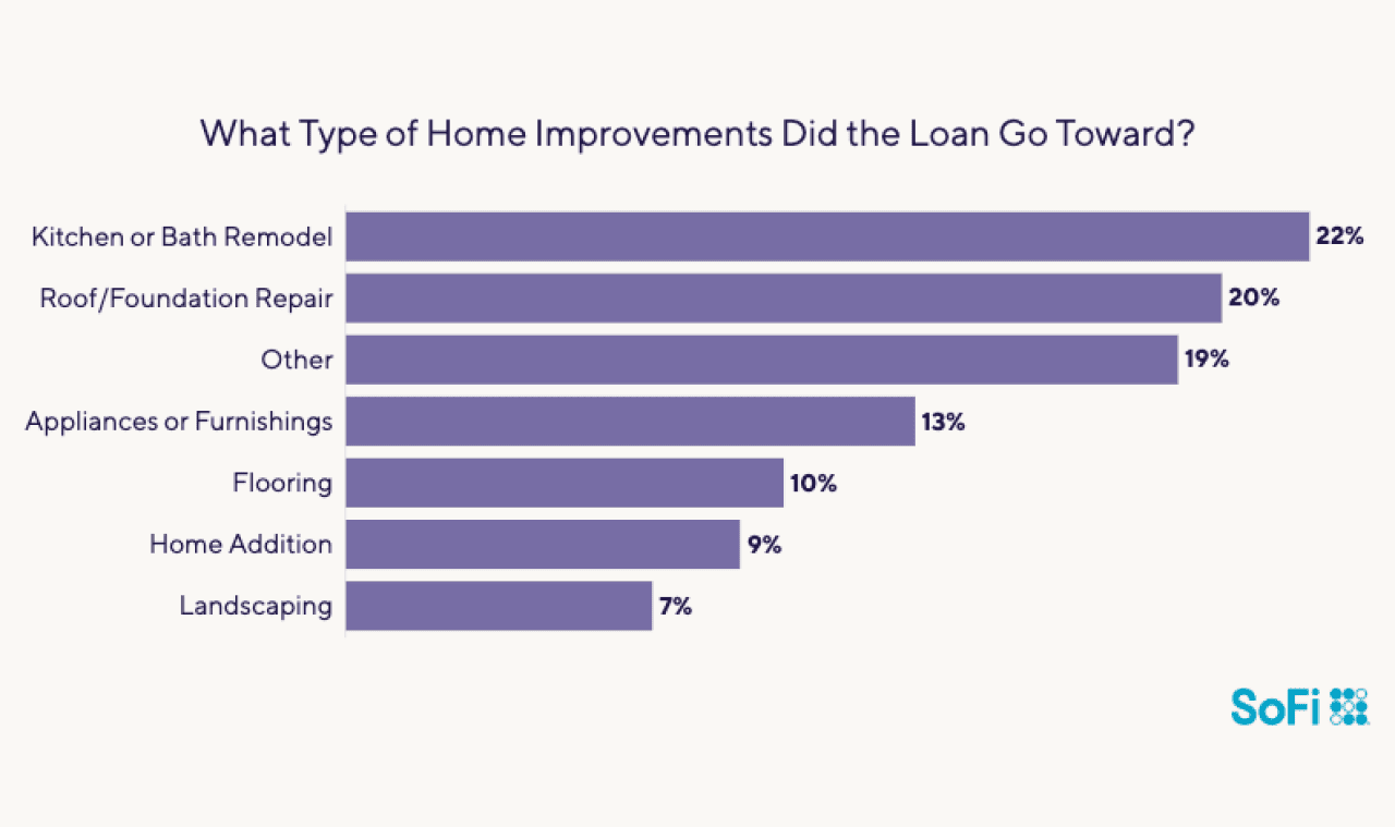 Data chart showing what type of home improvements do loans go toward.