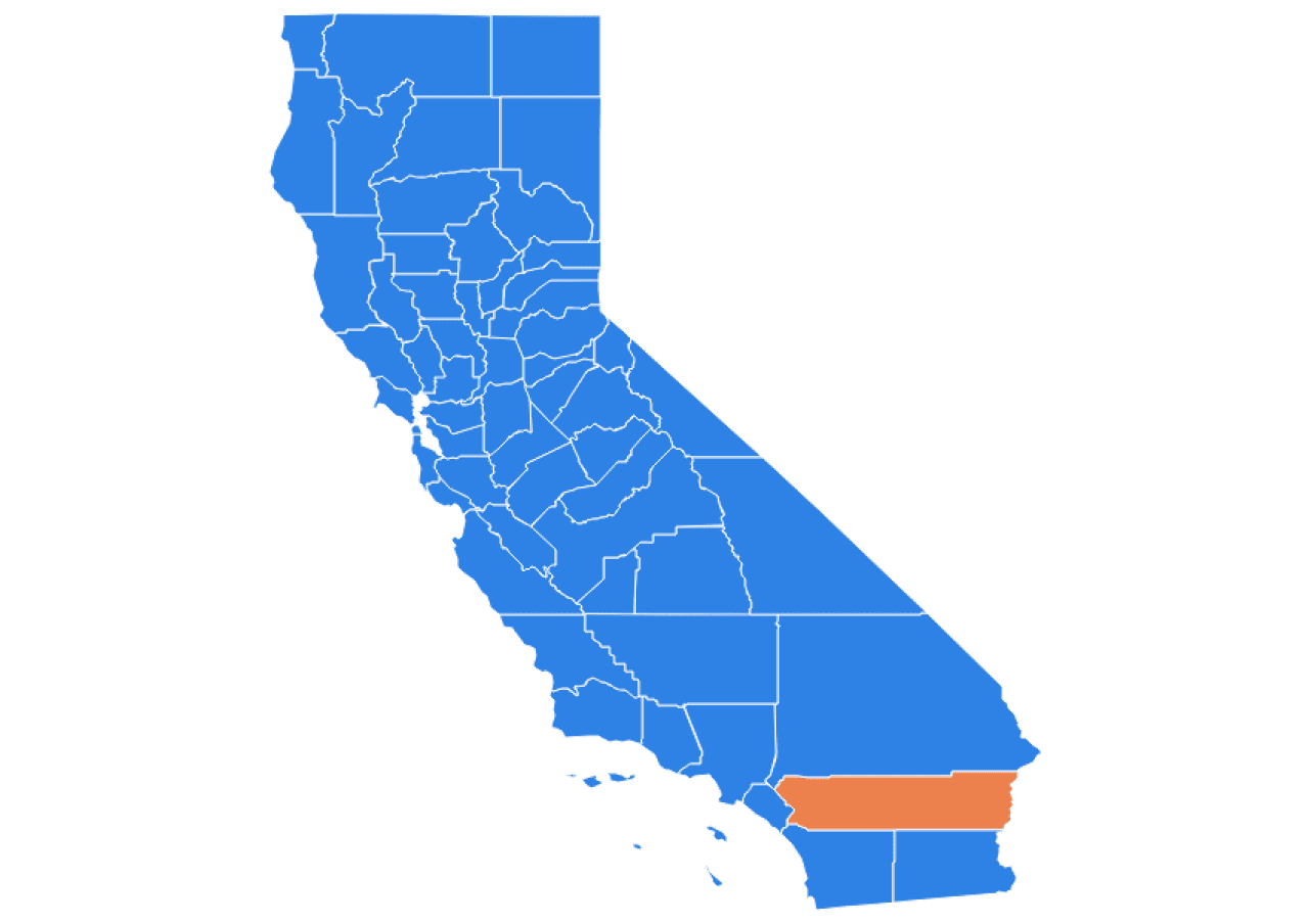 Infographic map highlighting the Riverside county in the state of California.
