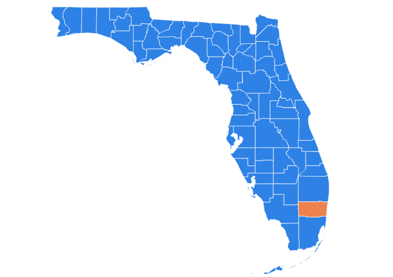 Infographic map highlighting the Broward county in the state of Florida.