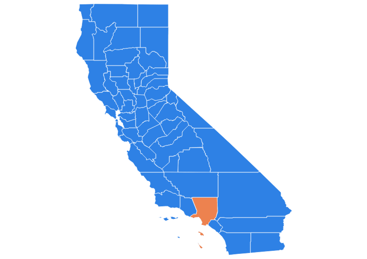 Infographic map highlighting the Los Angeles county in the state of California.