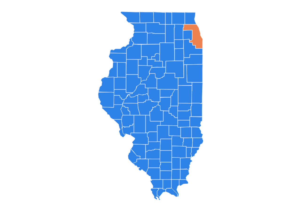 Infographic map highlighting the Cook county in the state of Illinois.