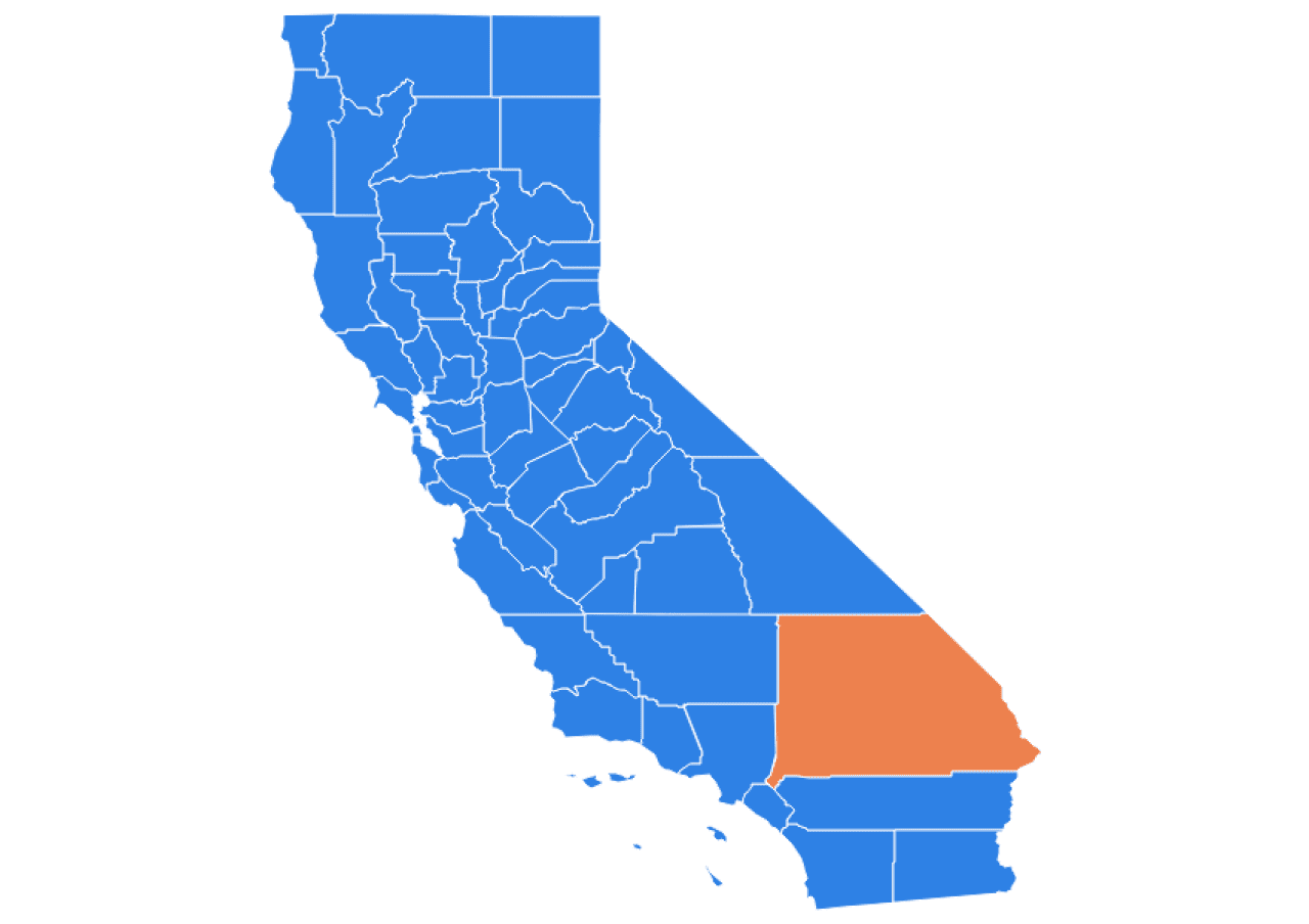 Infographic map highlighting the San Bernardino county in the state of California.