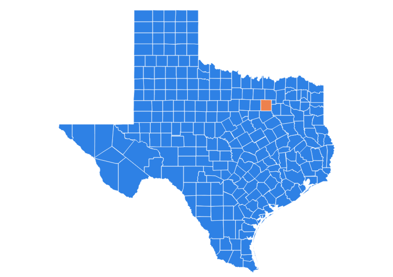 Infographic map highlighting the Dallas county in the state of Texas.