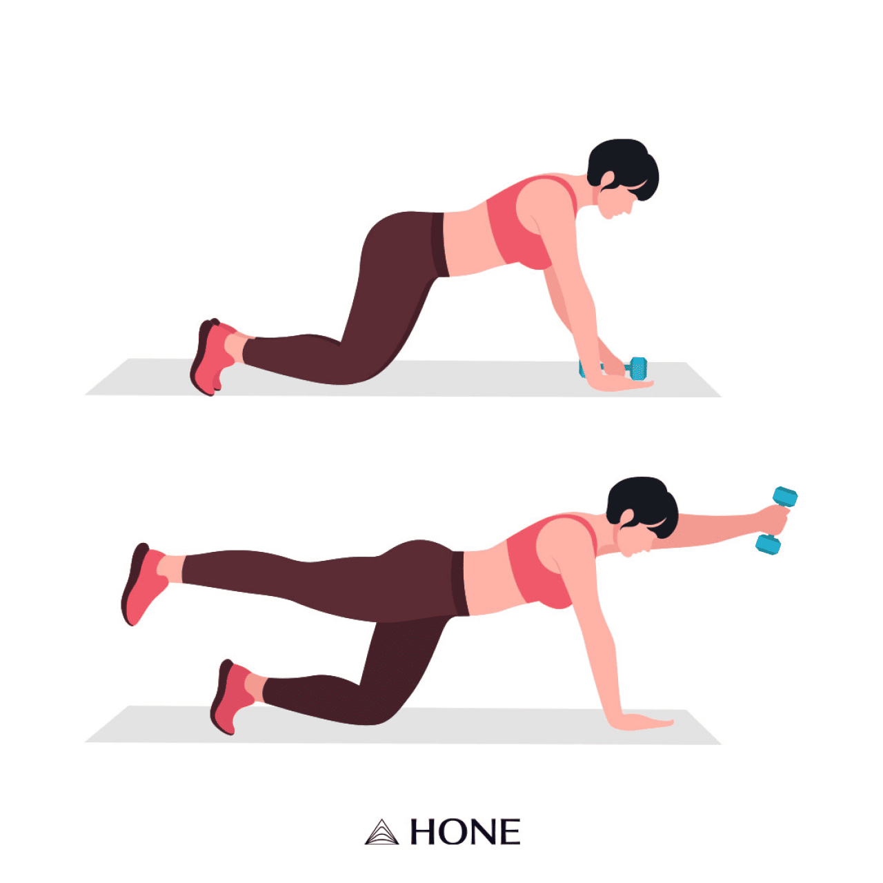 Custom illustration of a figure of a woman doing a bird dog.