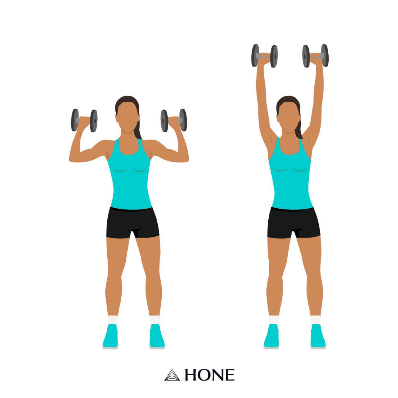 Custom illustration of a figure of a woman doing shoulder press.