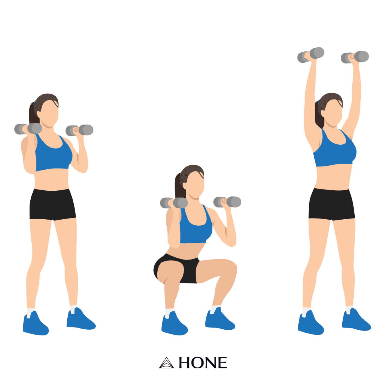 Custom illustration of a figure of a woman doing thrusters.