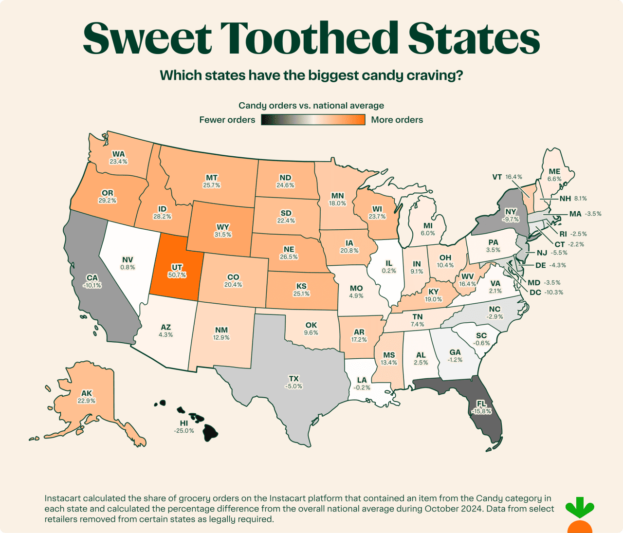 Data map showing which states have the biggest candy cravings.