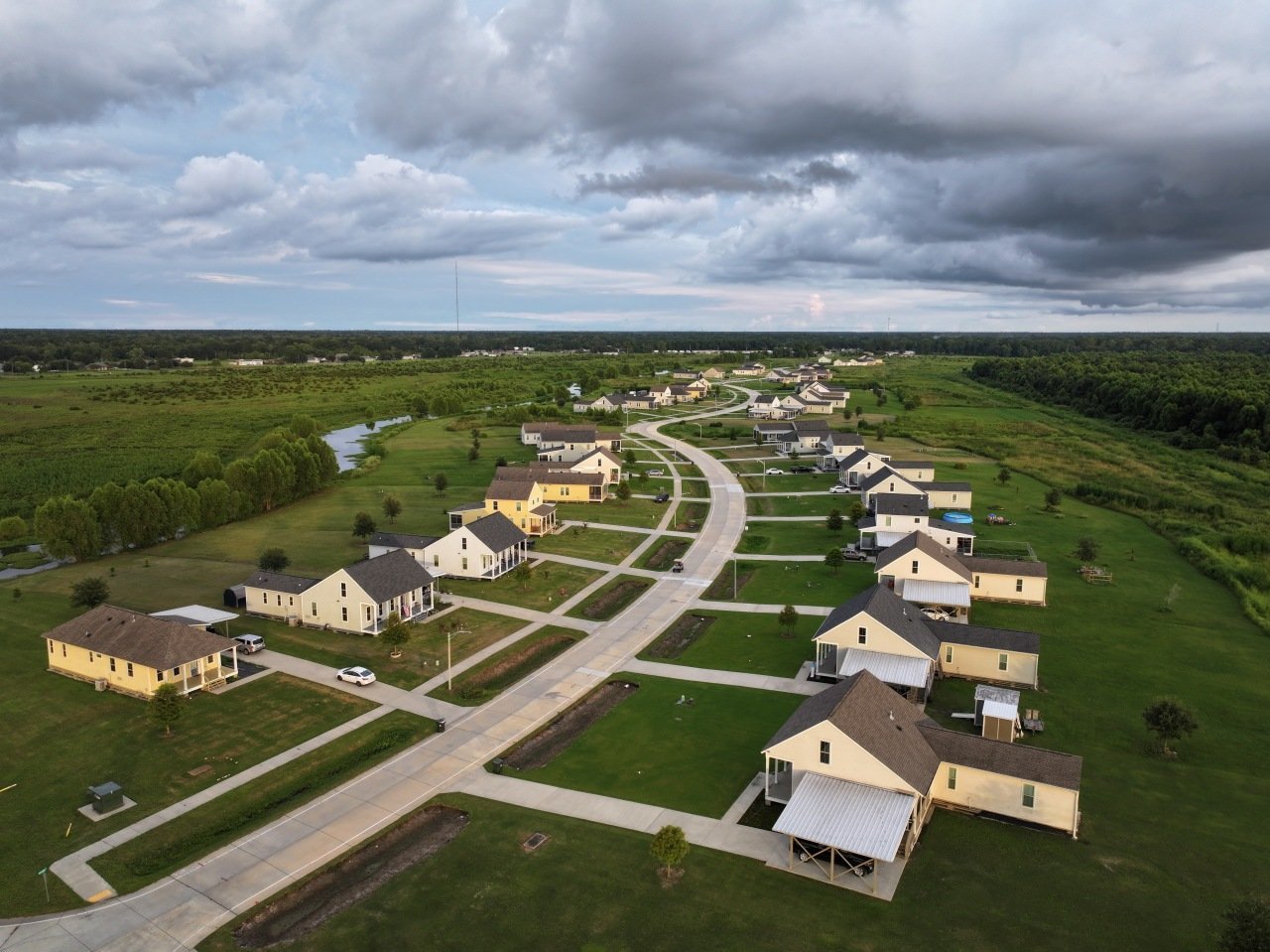 An aerial view of The New Isle outside of Gray, La., about 40 miles north of the Isle de Jean Charles, a community disappearing due to erosion and climate-fueled storms along the Louisiana coast. In 2016, the state received $48.3 million in federal funding to relocate 37 people or families living on the 'old isle'.