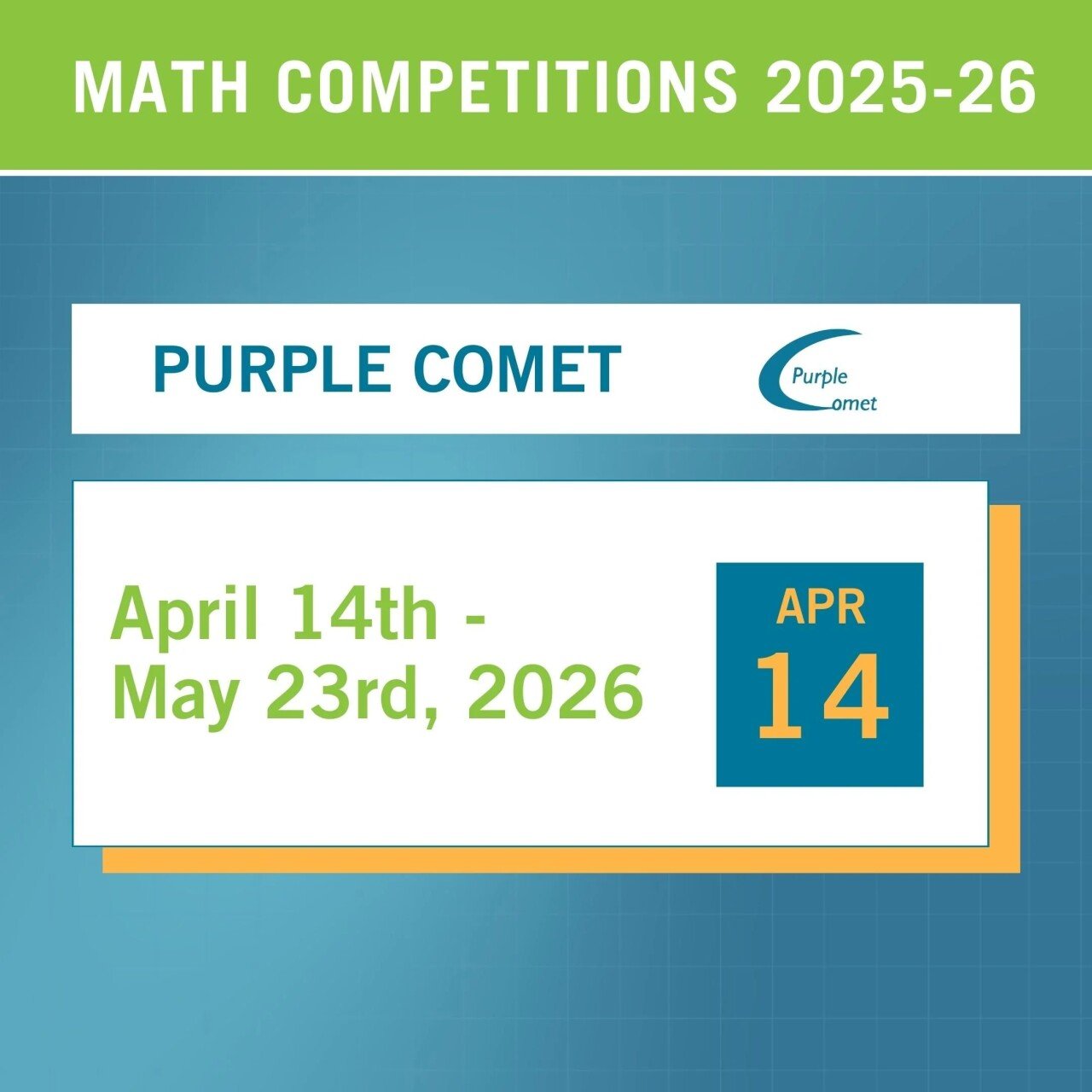 Infographic on the Purple Comet event happening on April 14 until May 23, 2026.