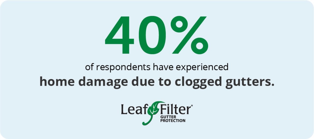 Infographic showing 40 percent of respondents have experienced home damage due to clogged gutters.