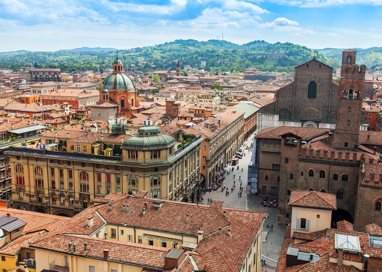 Aerial view of Bologna, Italy.