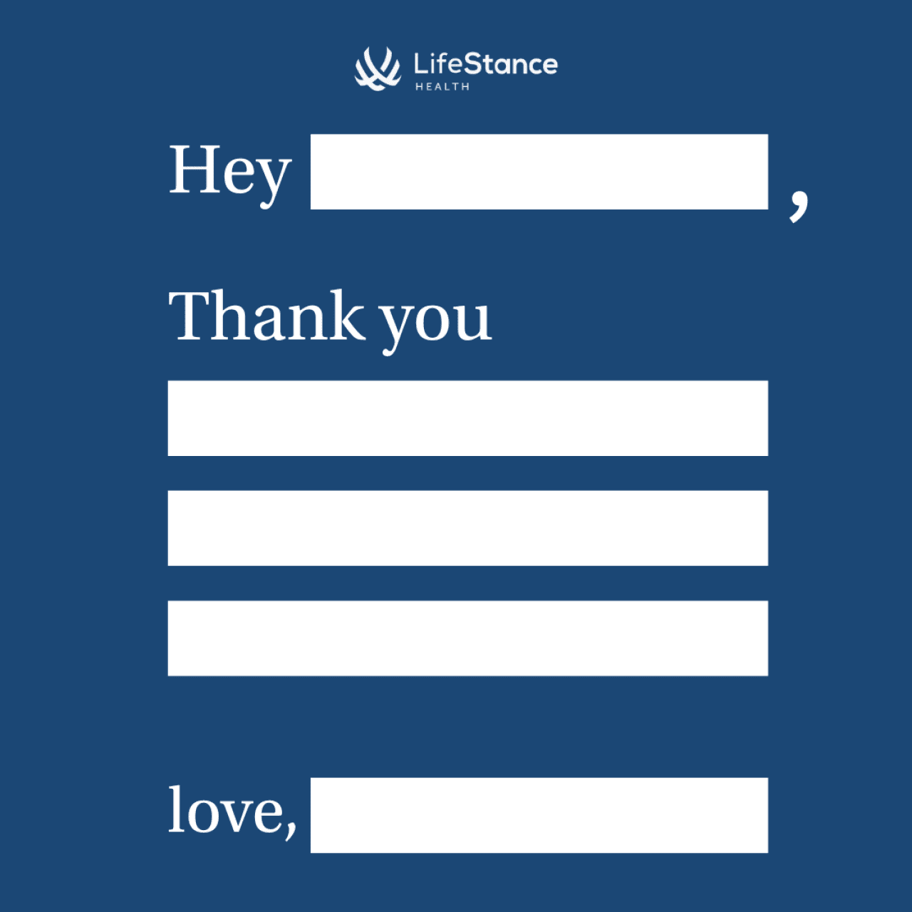 Blue card with blanks to fill in for thanking someone.